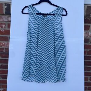 Umgee USA Womens Large Teal Blue Chevron Sleeveless High Low Tank Top